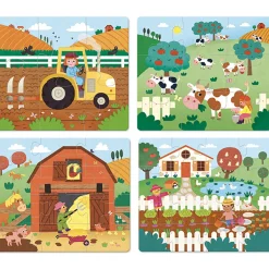 4 puslespil i træ - Ting på bondegården Puslespil