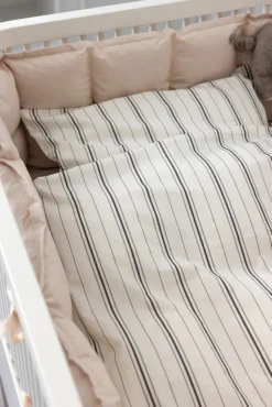 Baby sengetøj, cream stripe, beige/blå 100x70 Børn Sengetøj