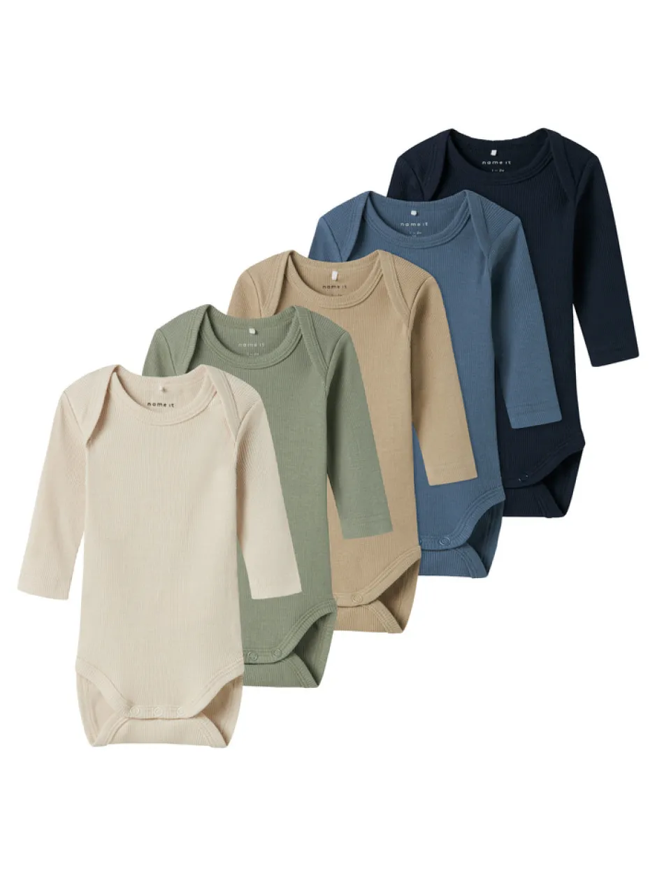 Body 5p ls solid rib - CHINA BLUE Multipack|Bodystocking Langærmet
