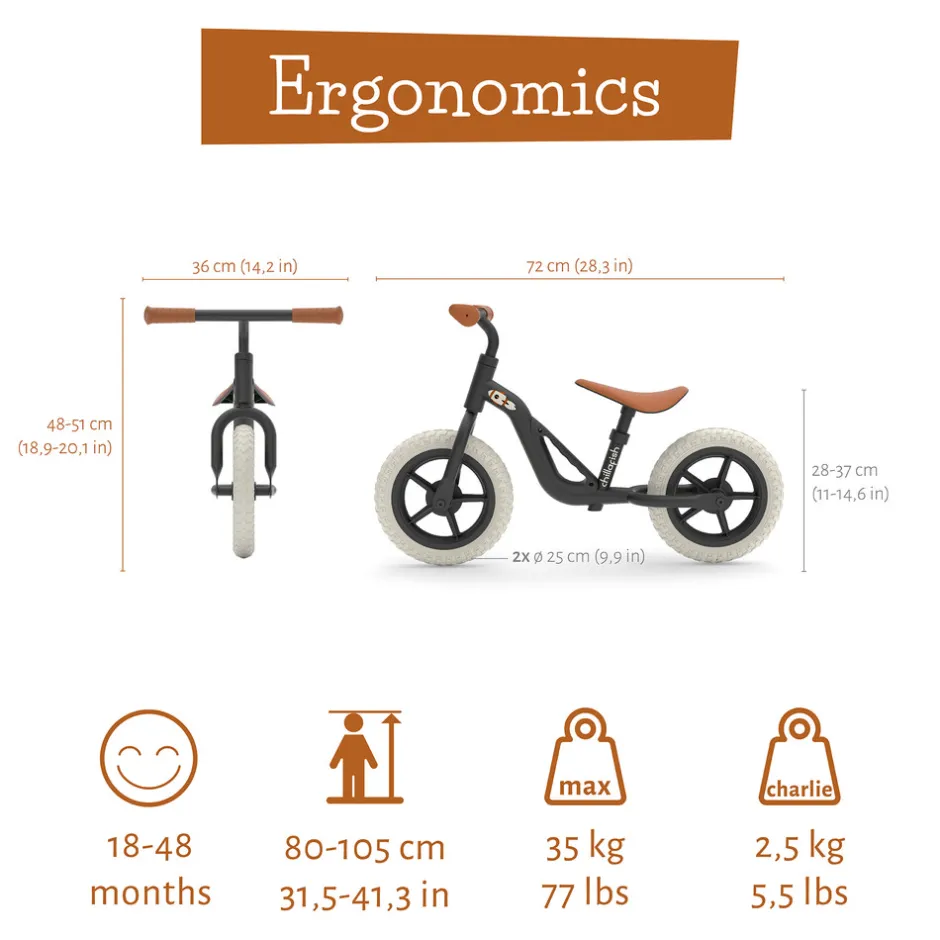 Charlie letvægts-balancecykel black Løbecykler & Cykler