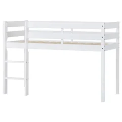 New ECO Comfort halvhøj seng hvid, med forhæng rød Børn Pakkeløsninger