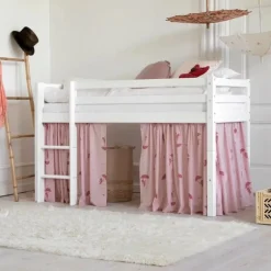 New ECO Comfort halvhøj seng hvid, med forhæng rød Børn Pakkeløsninger