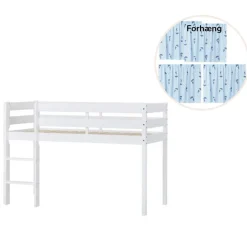 Discount ECO Comfort halvhøj seng hvid, med forhæng blå Børn Pakkeløsninger|Juniorsenge