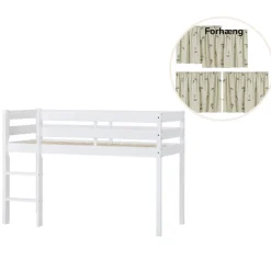 Sale ECO Comfort halvhøj seng hvid, med forhæng grøn Børn Pakkeløsninger|Juniorsenge