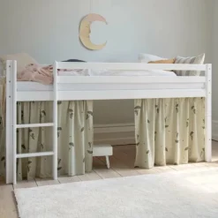 Sale ECO Comfort halvhøj seng hvid, med forhæng grøn Børn Pakkeløsninger|Juniorsenge