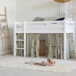 Sale ECO Comfort halvhøj seng hvid, med forhæng grøn Børn Pakkeløsninger|Juniorsenge