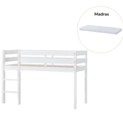 Discount ECO Comfort halvhøj seng med madras 70x160 cm. - hvid Børn Juniorsenge
