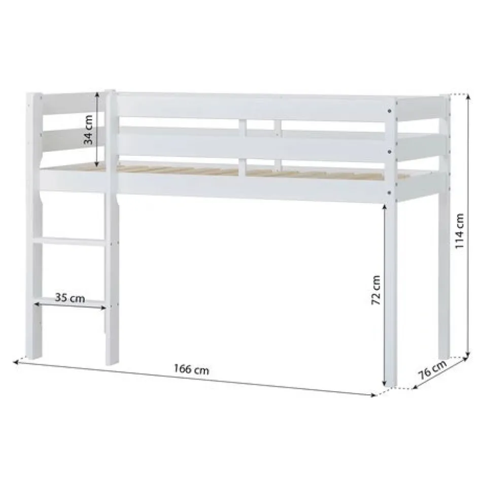 Discount ECO Comfort halvhøj seng med madras 70x160 cm. - hvid Børn Juniorsenge