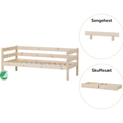 Online ECO Comfort Juniorseng natur, med sengehest og skuffesæt Børn Pakkeløsninger|Juniorsenge