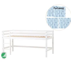 Best ECO Dream Halvhøj seng (delbar) hvid 70x160, med forhæng blå Børn Pakkeløsninger|Juniorsenge