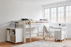 Best ECO Dream Halvhøj seng (delbar) hvid, med rumdeler og skrivebord Børn Pakkeløsninger|Reoler