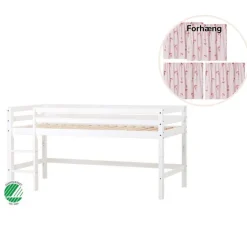 Online ECO Dream Halvhøj seng (delbar) hvid 70x160, med forhæng rød Børn Pakkeløsninger|Juniorsenge