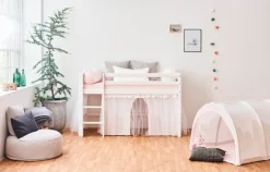 Online ECO Dream Halvhøj seng (delbar) hvid 70x160, med forhæng rød Børn Pakkeløsninger|Juniorsenge