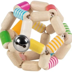 Hot Elastisk ranglebold i træ med striber og bjælde Sansebolde|Bideringe & Rangler