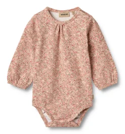 Hot Elmine Body Langærmet - Rose dust flower meadow Bodystocking Langærmet