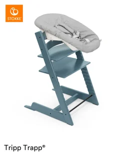 Clearance Højstol bøg inkl. newborn sæt - fjord blå Børn Højstole Med Tilbehør