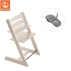 Clearance Højstol bøg inkl. newborn sæt - Whitewash Børn Højstole Med Tilbehør
