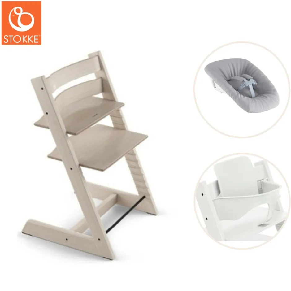 Clearance Højstol inkl. newborn sæt og babysæt - whitewash Børn Højstole Med Tilbehør