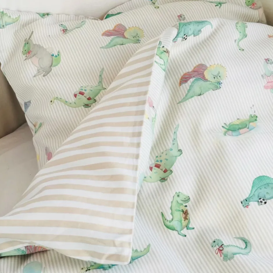 Hot Junior sengetøj, Dino Green/Beige 100x140 cm Børn Sengetøj