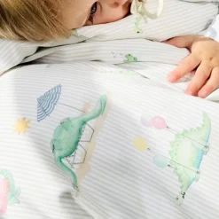Hot Junior sengetøj, Dino Green/Beige 100x140 cm Børn Sengetøj