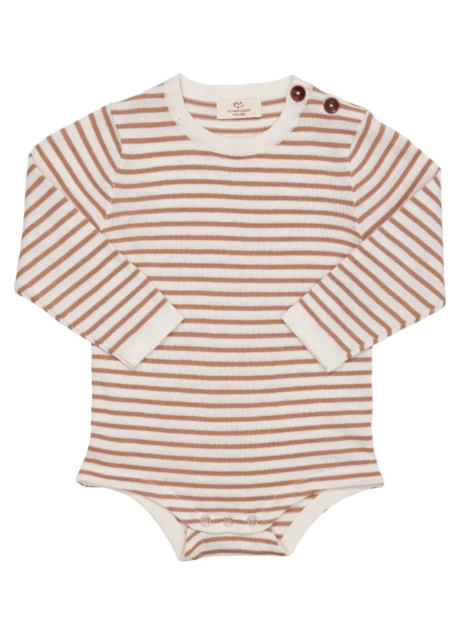 Outlet Let strikket bodystocking m. striber - CREAM Bodystocking Langærmet