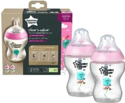 Best Natural start sutteflaske 2 x 260 ml - deco pink Sutteflasker