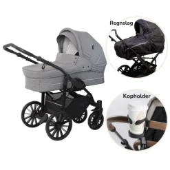 Sale Nordic Lux inkl. regnslag og kopholder - Grey melange Barnevognspakker