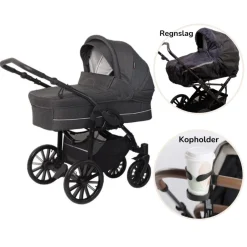 Discount Nordic Lux inkl. regnslag og kopholder - Dark grey melange Barnevognspakker