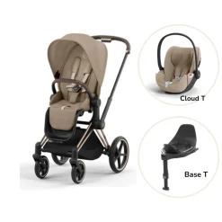 Best Priam klapvogn inkl. cloud T og base - cozy beige/rosegold PLUS Klapvogne Med Flade Sæder