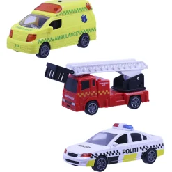 Redningskøretøjer 3stk m/pullback, lys og lyd Legetøjsbiler
