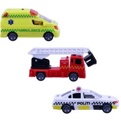 Redningskøretøjer 3stk m/pullback, lys og lyd Legetøjsbiler