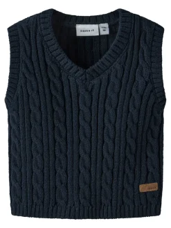 Online Roman Strikket Vest - Navy Blazer Juletøj|Cardigans, Veste & Trøjer