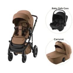 Best Smile 5Z lux inkl. liggedel og Baby-Safe Core autostol - warm caramel/space black Kombivognspakker