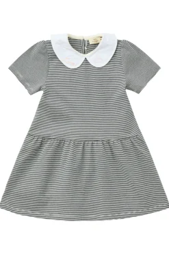 New Stribet kjole m. poplin krave - NAVY Kjoler