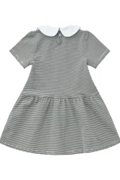 New Stribet kjole m. poplin krave - NAVY Kjoler