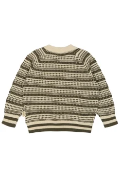 Striksweater - Dark Off White/Dusty Moss Cardigans, Veste & Trøjer