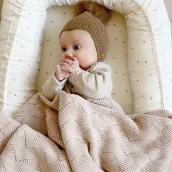 Striktæppe Muslingeskal - GOTS mandel Børn Tæpper