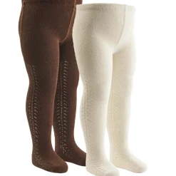 Outlet Strømpebukser med hulmønster 2-pak - Bark/ Balsam cream Strømpebukser