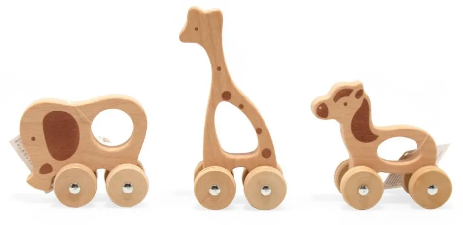 Sale Trædyr på hjul, 3 ass. - FSC® Trælegetøj