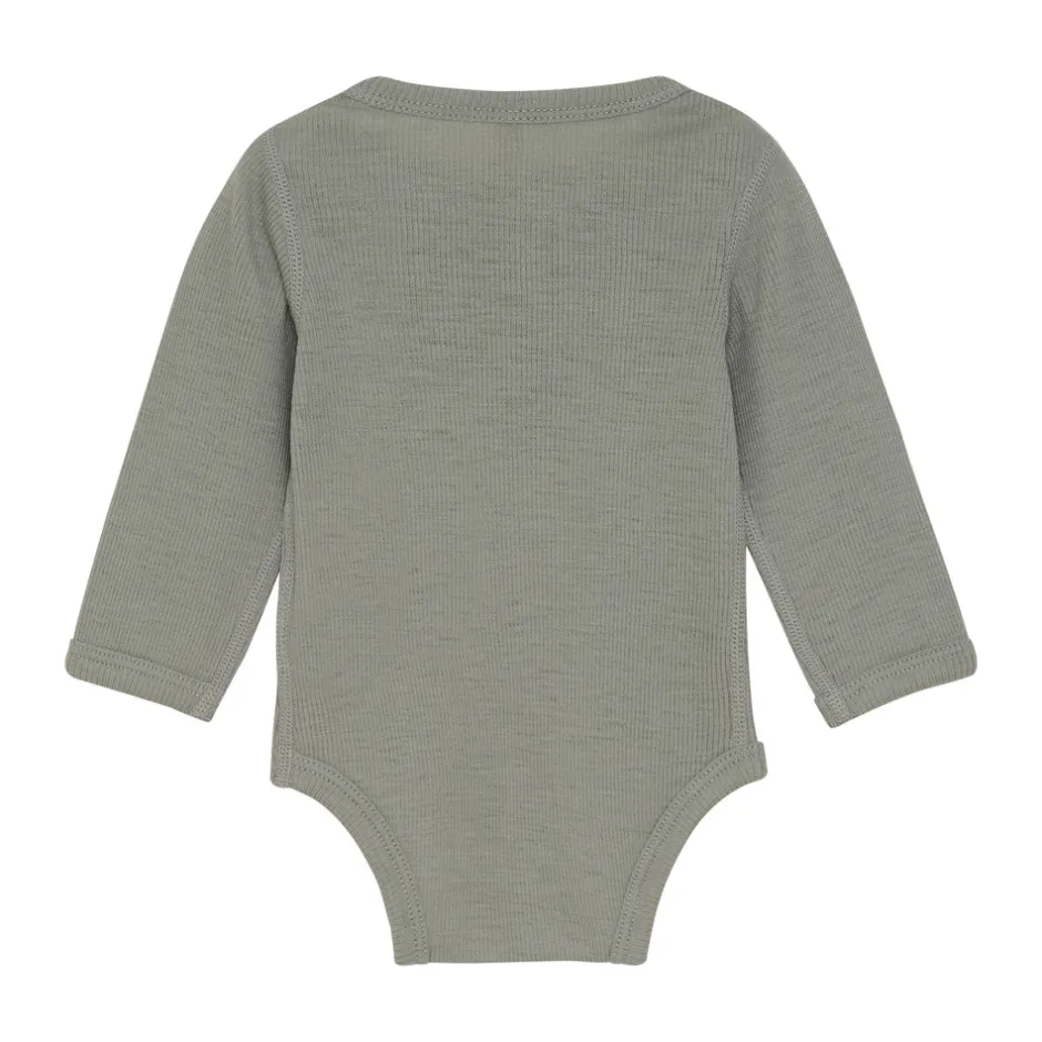 Clearance Uld body langærmet body - solid - Forest Fog Melange Uldbodyer|Bodystocking Langærmet