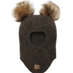 Online Uld elefanthue med pom pom - DARK BROWN MELANGE Uldhuer, Uldvanter & Uldfutter|Elefanthuer & Huer