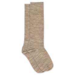 Clearance Uld Rib Knæstrømpe - Light Brown Melange Strømper