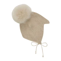 Outlet Uld Strik Alpaca Hue Pompom - Camel melange Elefanthuer & Huer|Uldhuer, Uldvanter & Uldfutter