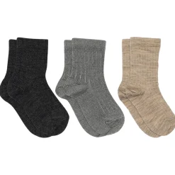 Uldl rib strømper 3-pak - Dark Grey Melange Strømper|Multipack